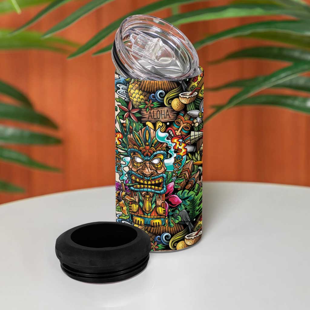 Hawaii And Japan 4 in 1 Can Cooler Tumbler Tiki With Oni Mask - Wonder Print Shop