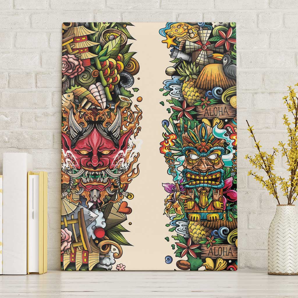 Hawaii And Japan Canvas Wall Art Tiki With Oni Mask - Wonder Print Shop