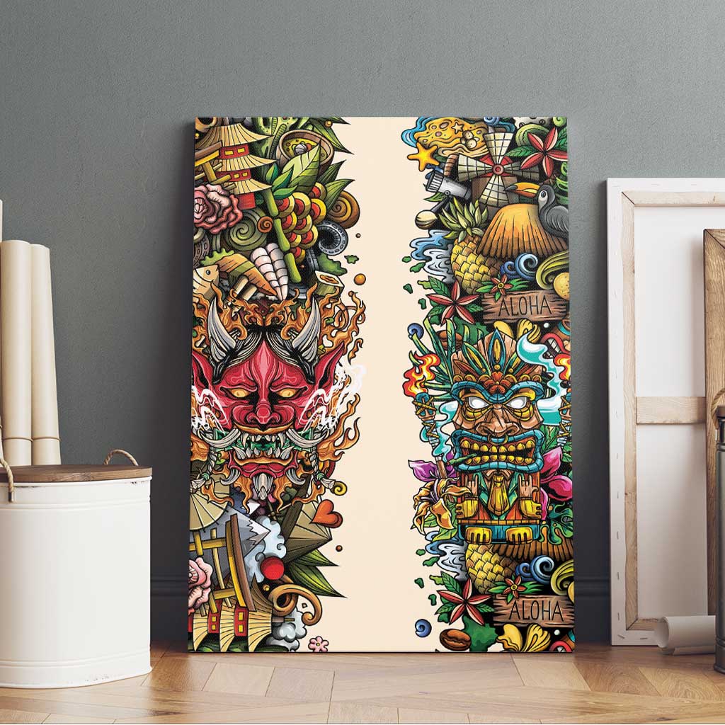 Hawaii And Japan Canvas Wall Art Tiki With Oni Mask - Wonder Print Shop