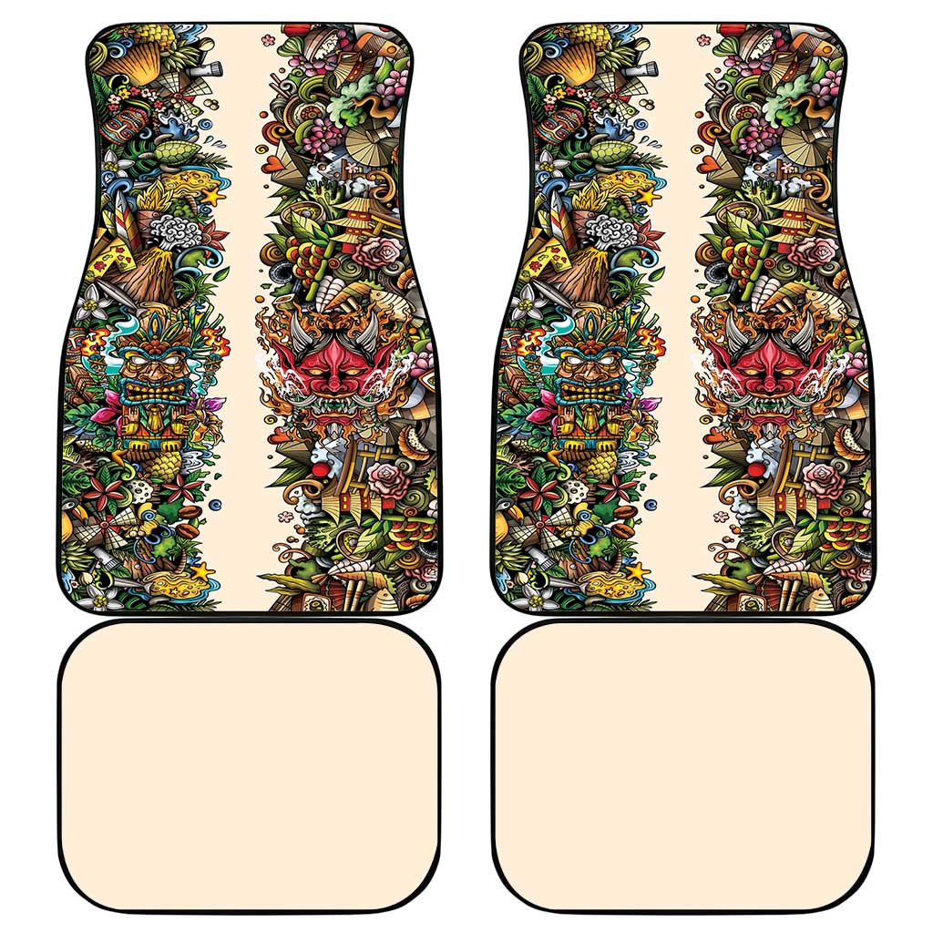 Hawaii And Japan Car Mats Tiki With Oni Mask - Wonder Print Shop