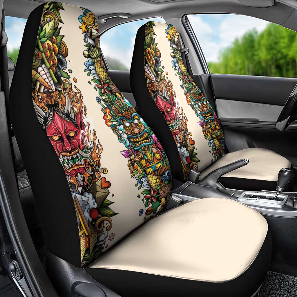Hawaii And Japan Car Seat Cover Tiki With Oni Mask - Wonder Print Shop