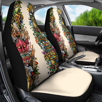 Hawaii And Japan Car Seat Cover Tiki With Oni Mask - Wonder Print Shop