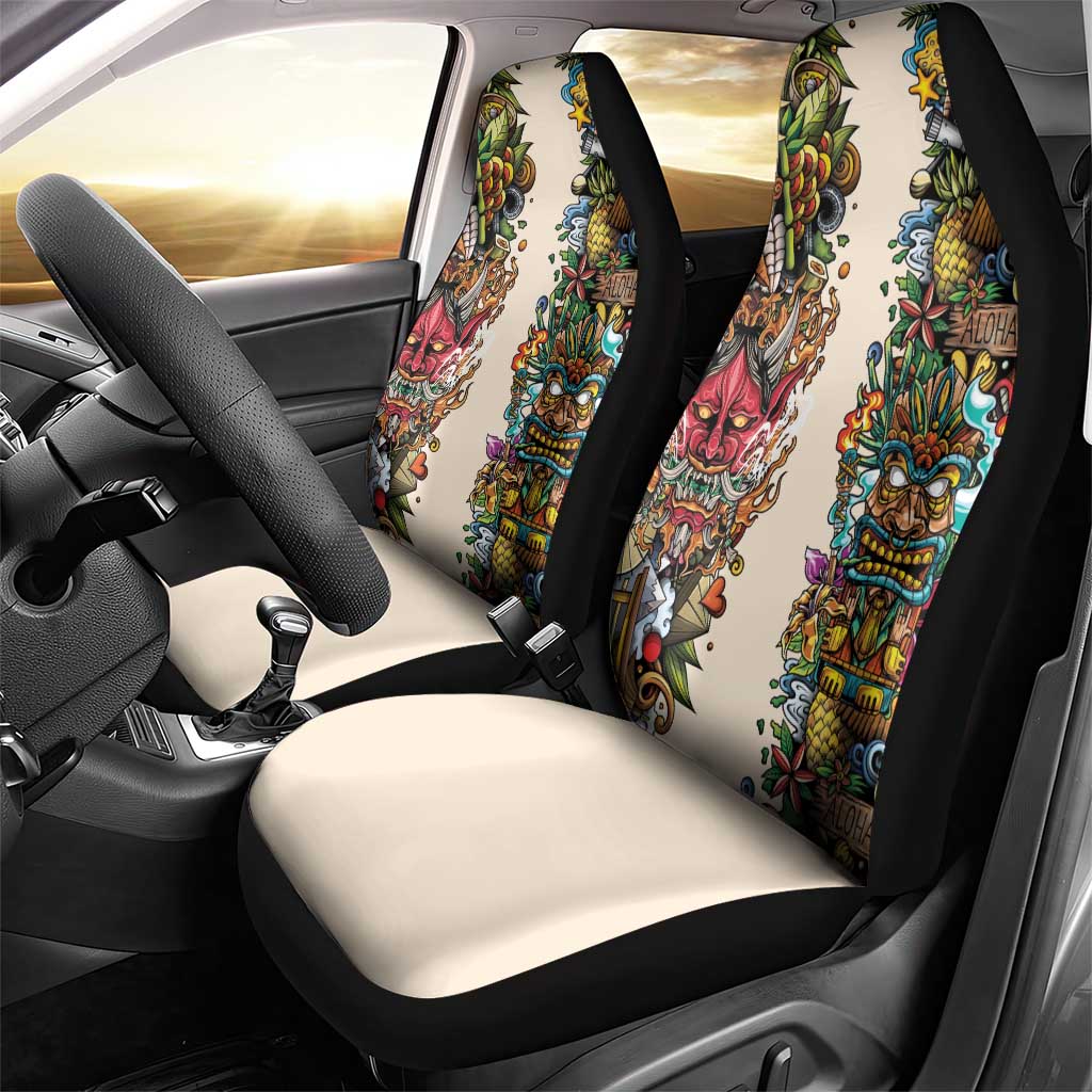 Hawaii And Japan Car Seat Cover Tiki With Oni Mask - Wonder Print Shop