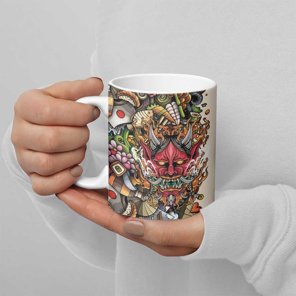 Hawaii And Japan Ceramic Mug Tiki With Oni Mask - Wonder Print Shop