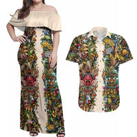 Hawaii And Japan Couples Matching Off Shoulder Maxi Dress and Hawaiian Shirt Tiki With Oni Mask - Wonder Print Shop