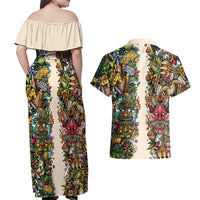 Hawaii And Japan Couples Matching Off Shoulder Maxi Dress and Hawaiian Shirt Tiki With Oni Mask - Wonder Print Shop