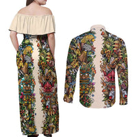 Hawaii And Japan Couples Matching Off Shoulder Maxi Dress and Long Sleeve Button Shirt Tiki With Oni Mask - Wonder Print Shop