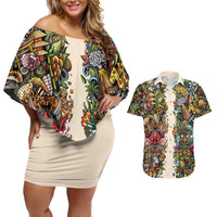 Hawaii And Japan Couples Matching Off Shoulder Short Dress and Hawaiian Shirt Tiki With Oni Mask - Wonder Print Shop