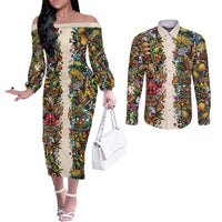 Hawaii And Japan Couples Matching Off The Shoulder Long Sleeve Dress and Long Sleeve Button Shirt Tiki With Oni Mask - Wonder Print Shop