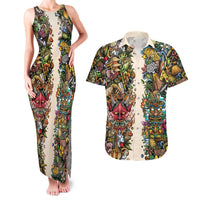 Hawaii And Japan Couples Matching Tank Maxi Dress and Hawaiian Shirt Tiki With Oni Mask - Wonder Print Shop