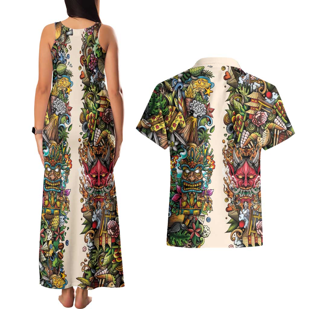 Hawaii And Japan Couples Matching Tank Maxi Dress and Hawaiian Shirt Tiki With Oni Mask - Wonder Print Shop