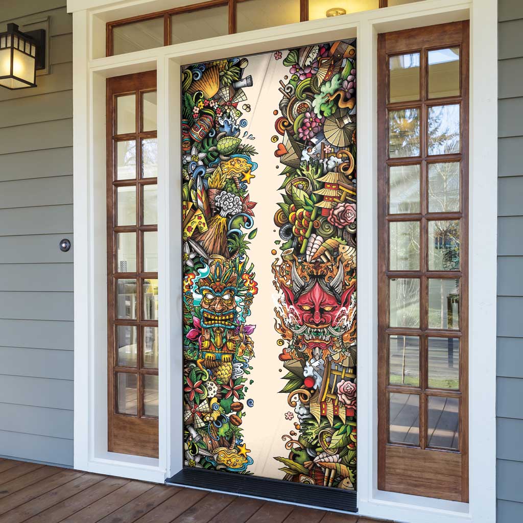 Hawaii And Japan Door Cover Tiki With Oni Mask - Wonder Print Shop