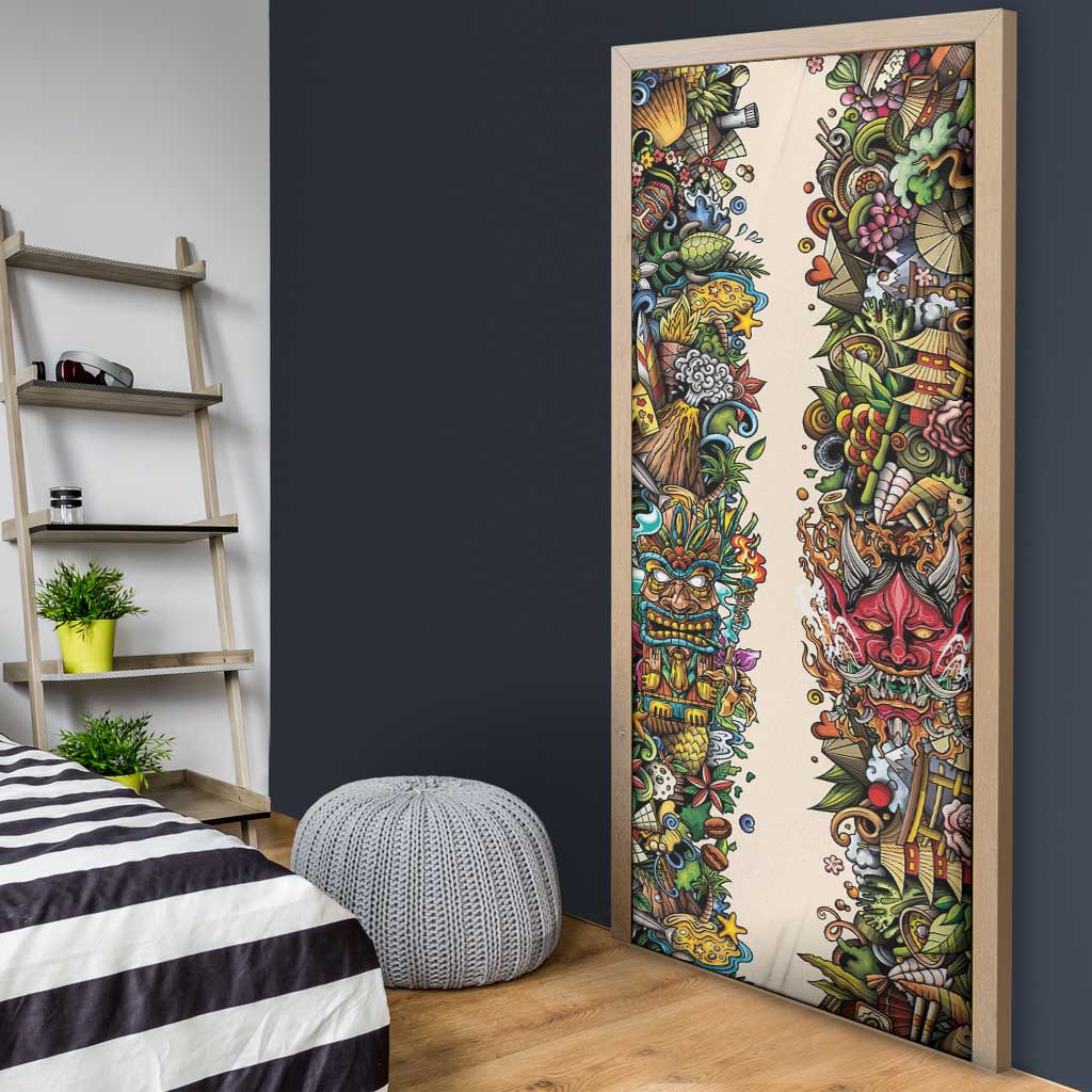 Hawaii And Japan Door Cover Tiki With Oni Mask - Wonder Print Shop