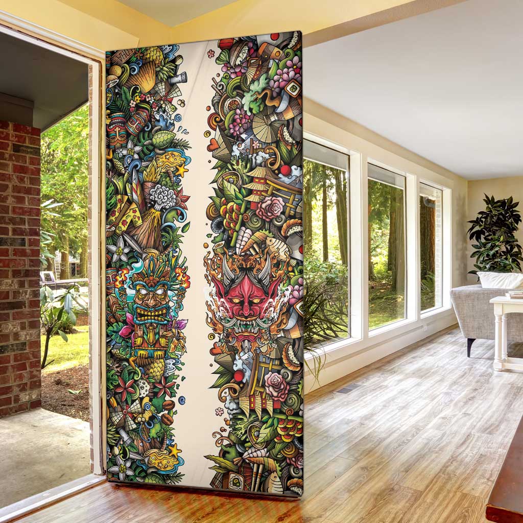 Hawaii And Japan Door Cover Tiki With Oni Mask - Wonder Print Shop