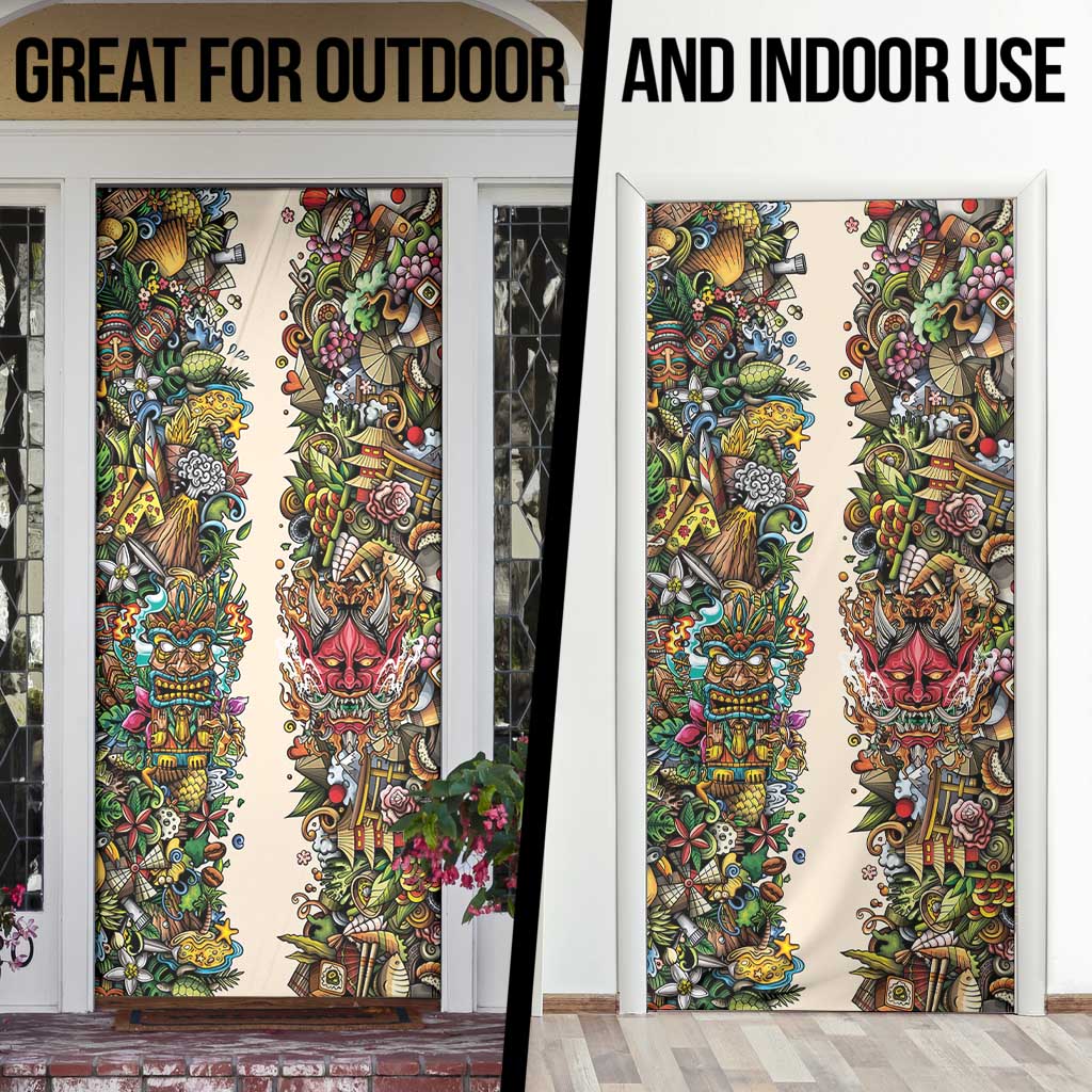 Hawaii And Japan Door Cover Tiki With Oni Mask - Wonder Print Shop