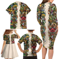 Hawaii And Japan Family Matching Long Sleeve Bodycon Dress and Hawaiian Shirt Tiki With Oni Mask - Wonder Print Shop