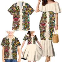 Hawaii And Japan Family Matching Mermaid Dress and Hawaiian Shirt Tiki With Oni Mask - Wonder Print Shop