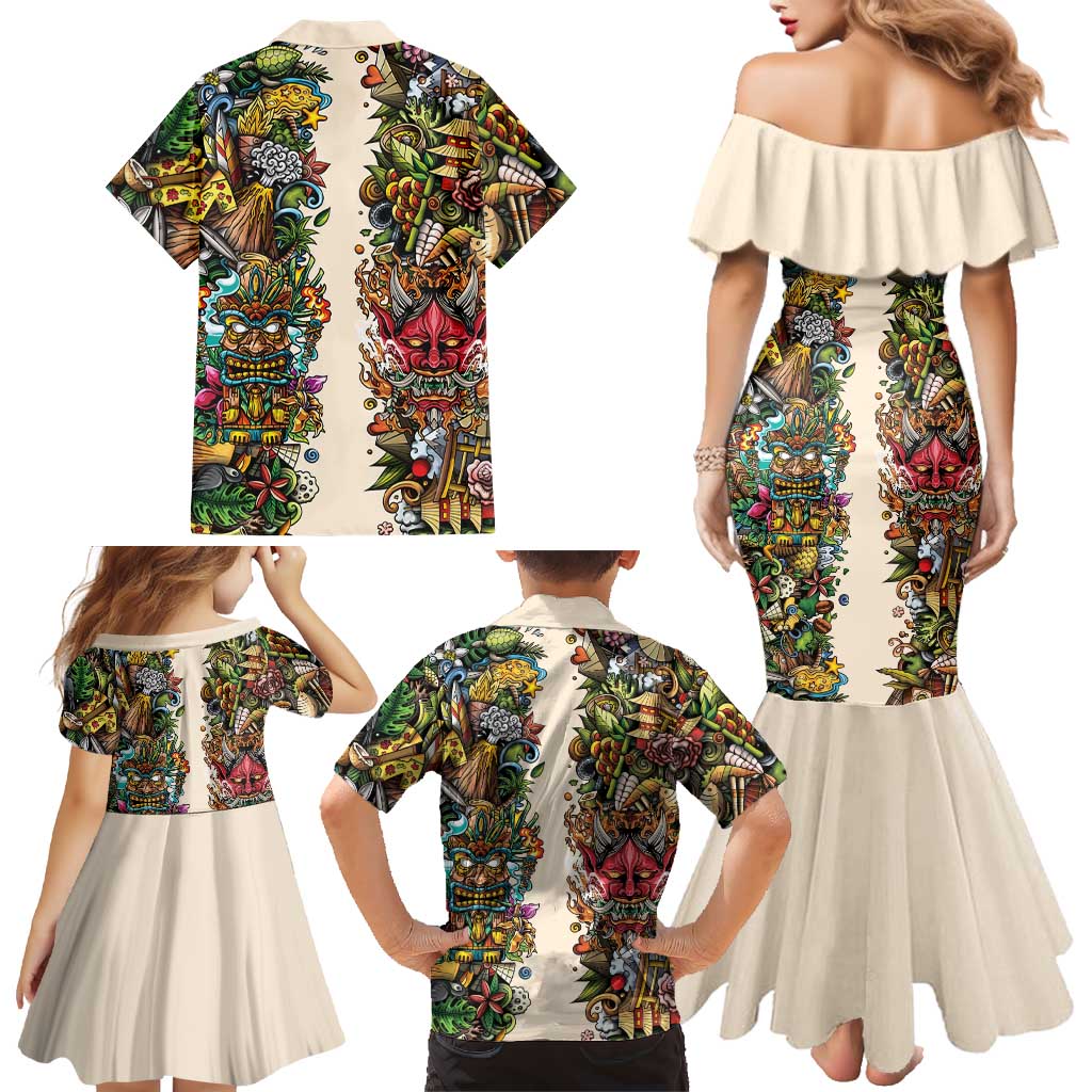 Hawaii And Japan Family Matching Mermaid Dress and Hawaiian Shirt Tiki With Oni Mask - Wonder Print Shop