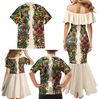 Hawaii And Japan Family Matching Mermaid Dress and Hawaiian Shirt Tiki With Oni Mask - Wonder Print Shop