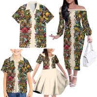 Hawaii And Japan Family Matching Off The Shoulder Long Sleeve Dress and Hawaiian Shirt Tiki With Oni Mask - Wonder Print Shop