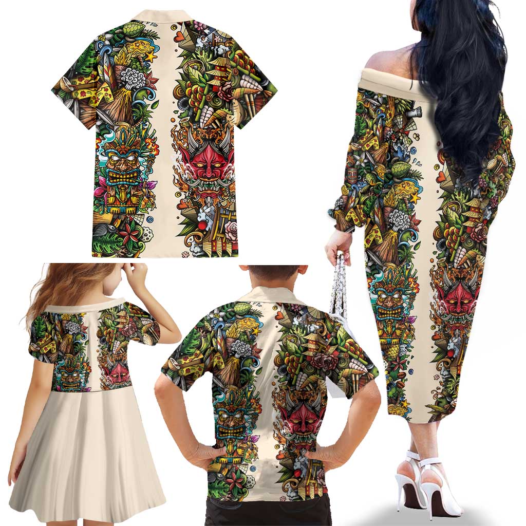 Hawaii And Japan Family Matching Off The Shoulder Long Sleeve Dress and Hawaiian Shirt Tiki With Oni Mask - Wonder Print Shop