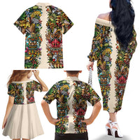 Hawaii And Japan Family Matching Off The Shoulder Long Sleeve Dress and Hawaiian Shirt Tiki With Oni Mask - Wonder Print Shop