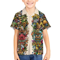 Hawaii And Japan Family Matching Off The Shoulder Long Sleeve Dress and Hawaiian Shirt Tiki With Oni Mask - Wonder Print Shop