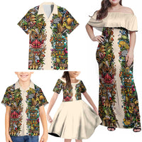 Hawaii And Japan Family Matching Off Shoulder Maxi Dress and Hawaiian Shirt Tiki With Oni Mask - Wonder Print Shop