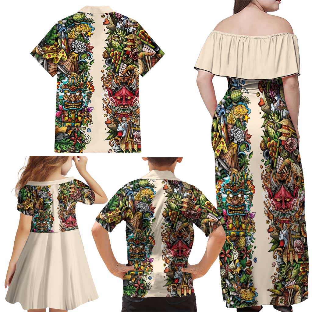 Hawaii And Japan Family Matching Off Shoulder Maxi Dress and Hawaiian Shirt Tiki With Oni Mask - Wonder Print Shop
