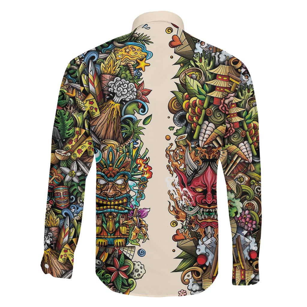 Hawaii And Japan Family Matching Off Shoulder Maxi Dress and Hawaiian Shirt Tiki With Oni Mask - Wonder Print Shop