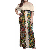 Hawaii And Japan Family Matching Off Shoulder Maxi Dress and Hawaiian Shirt Tiki With Oni Mask - Wonder Print Shop
