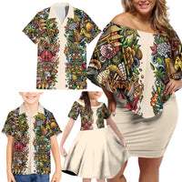 Hawaii And Japan Family Matching Off Shoulder Short Dress and Hawaiian Shirt Tiki With Oni Mask - Wonder Print Shop