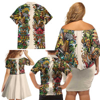 Hawaii And Japan Family Matching Off Shoulder Short Dress and Hawaiian Shirt Tiki With Oni Mask - Wonder Print Shop