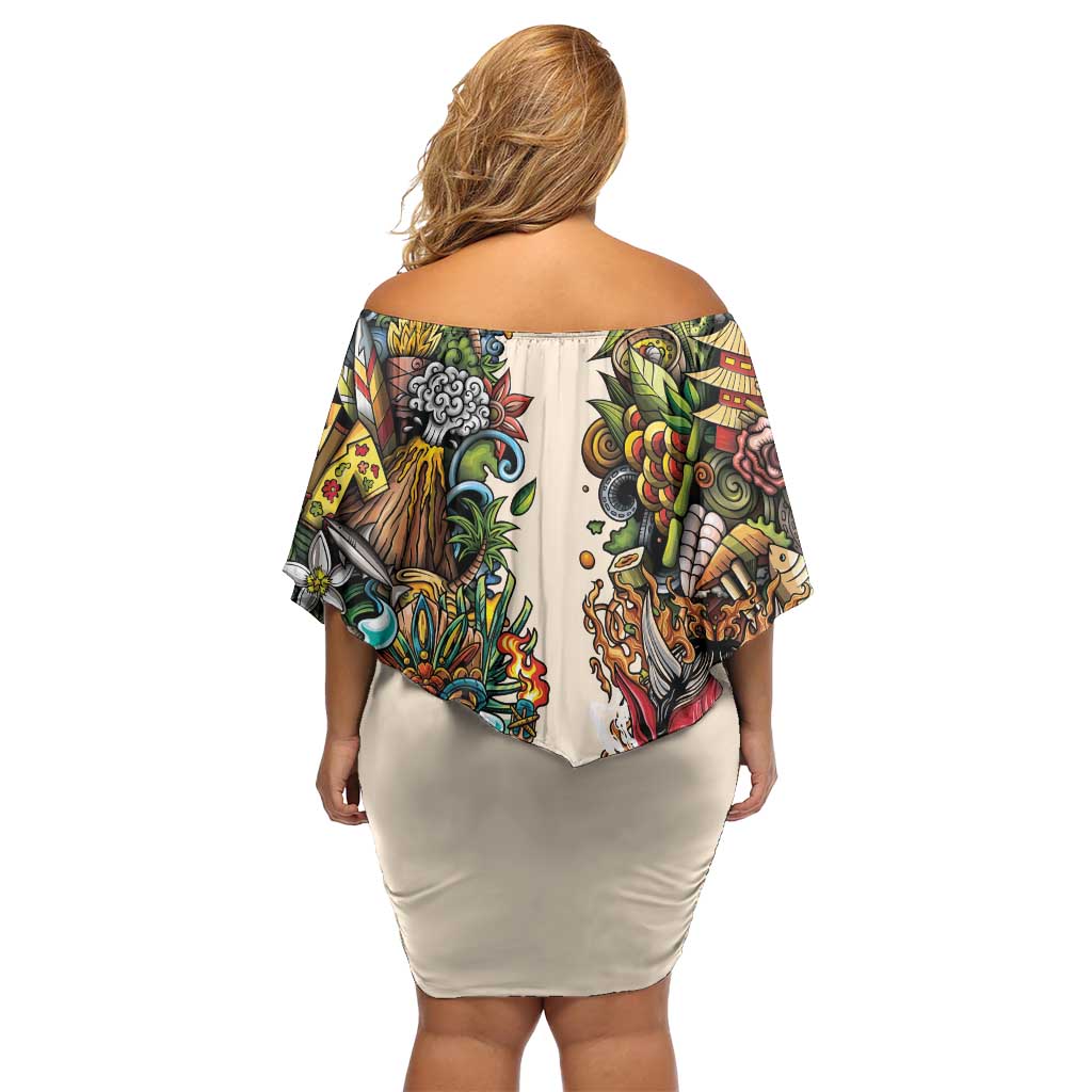 Hawaii And Japan Family Matching Off Shoulder Short Dress and Hawaiian Shirt Tiki With Oni Mask - Wonder Print Shop