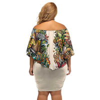 Hawaii And Japan Family Matching Off Shoulder Short Dress and Hawaiian Shirt Tiki With Oni Mask - Wonder Print Shop