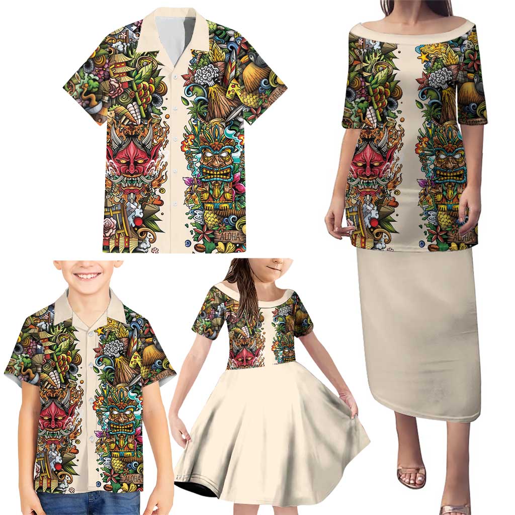 Hawaii And Japan Family Matching Puletasi and Hawaiian Shirt Tiki With Oni Mask - Wonder Print Shop