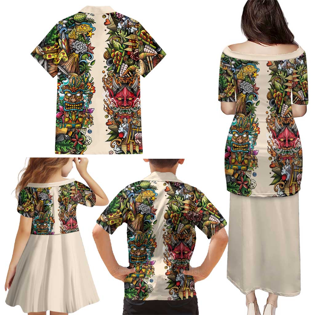 Hawaii And Japan Family Matching Puletasi and Hawaiian Shirt Tiki With Oni Mask - Wonder Print Shop