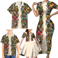 Hawaii And Japan Family Matching Short Sleeve Bodycon Dress and Hawaiian Shirt Tiki With Oni Mask - Wonder Print Shop