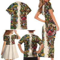 Hawaii And Japan Family Matching Short Sleeve Bodycon Dress and Hawaiian Shirt Tiki With Oni Mask - Wonder Print Shop