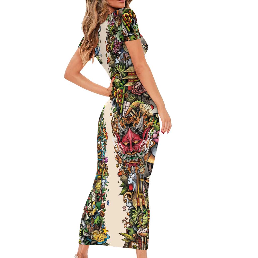 Hawaii And Japan Family Matching Short Sleeve Bodycon Dress and Hawaiian Shirt Tiki With Oni Mask - Wonder Print Shop