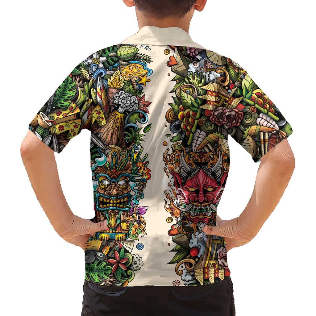 Hawaii And Japan Family Matching Summer Maxi Dress and Hawaiian Shirt Tiki With Oni Mask - Wonder Print Shop