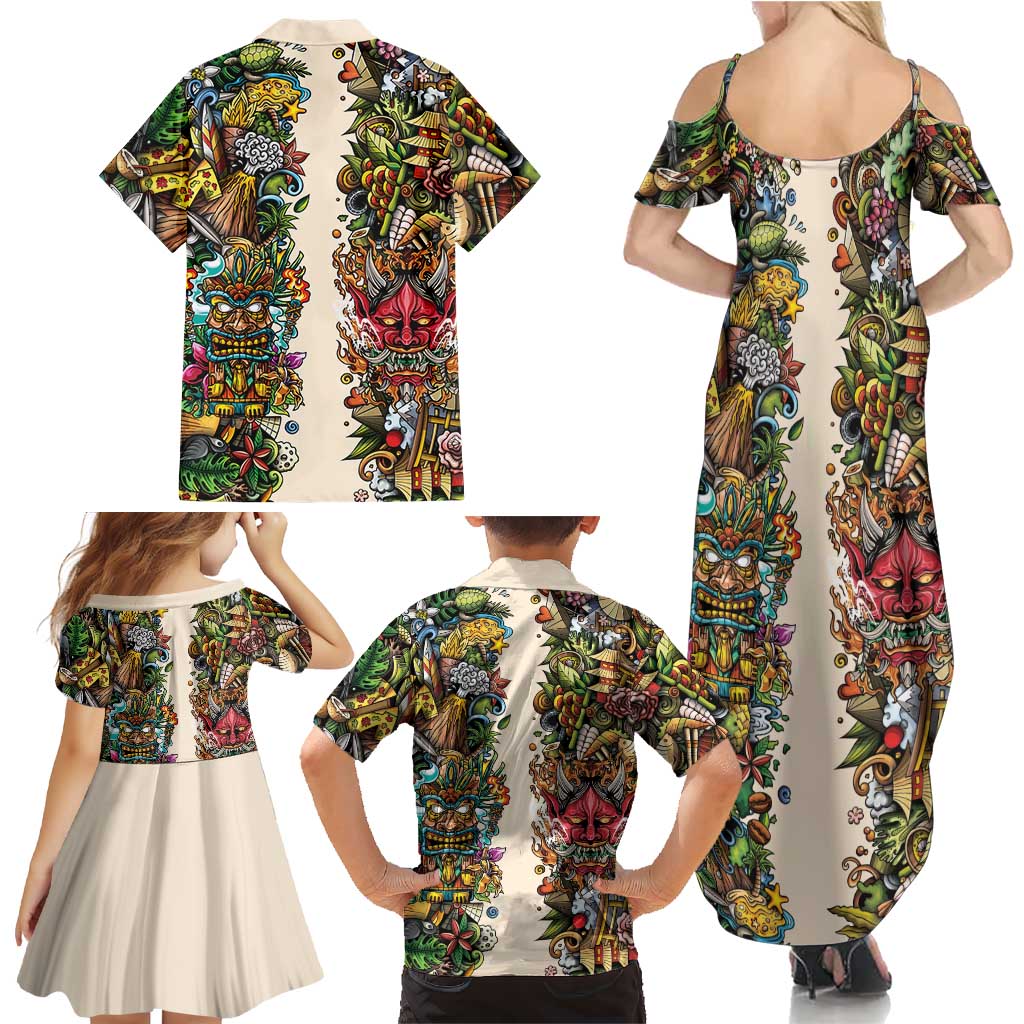 Hawaii And Japan Family Matching Summer Maxi Dress and Hawaiian Shirt Tiki With Oni Mask - Wonder Print Shop