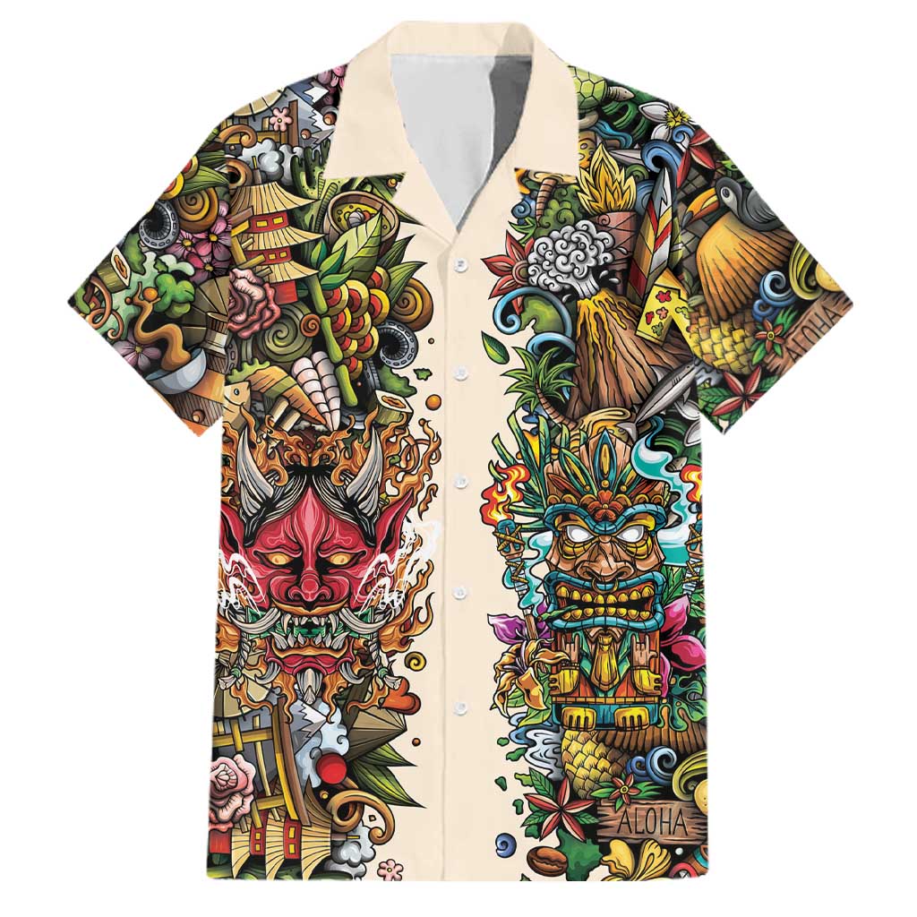 Hawaii And Japan Family Matching Summer Maxi Dress and Hawaiian Shirt Tiki With Oni Mask - Wonder Print Shop