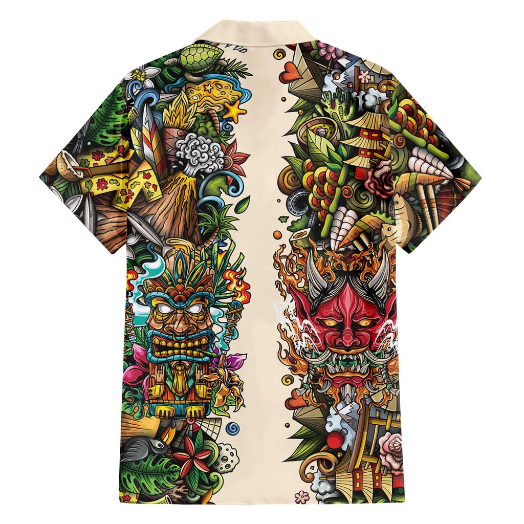 Hawaii And Japan Family Matching Summer Maxi Dress and Hawaiian Shirt Tiki With Oni Mask - Wonder Print Shop