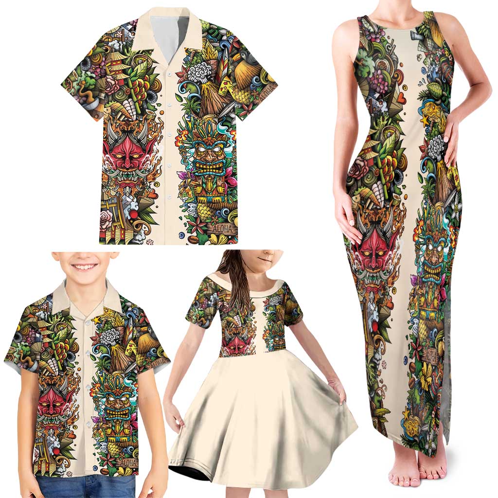 Hawaii And Japan Family Matching Tank Maxi Dress and Hawaiian Shirt Tiki With Oni Mask - Wonder Print Shop