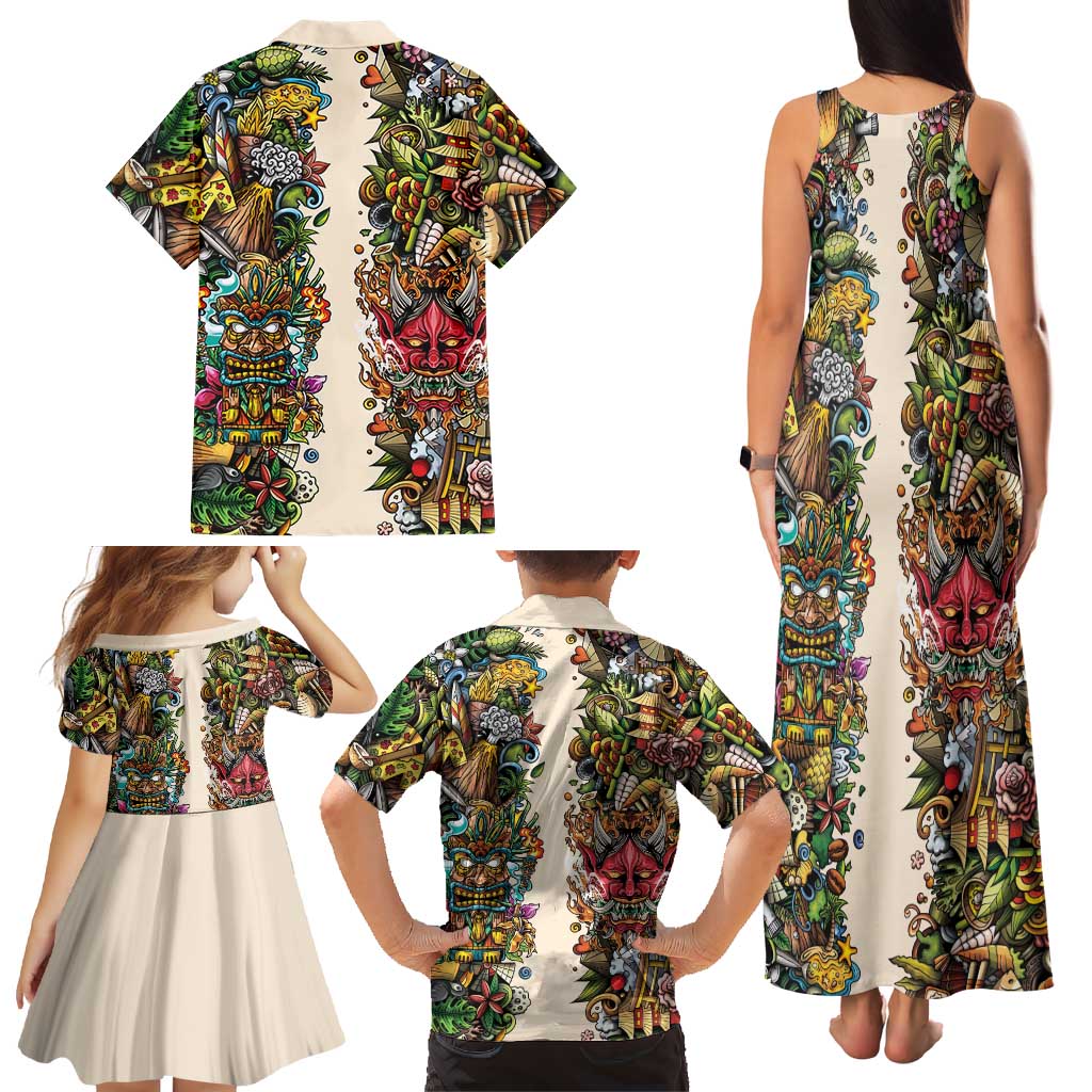 Hawaii And Japan Family Matching Tank Maxi Dress and Hawaiian Shirt Tiki With Oni Mask - Wonder Print Shop
