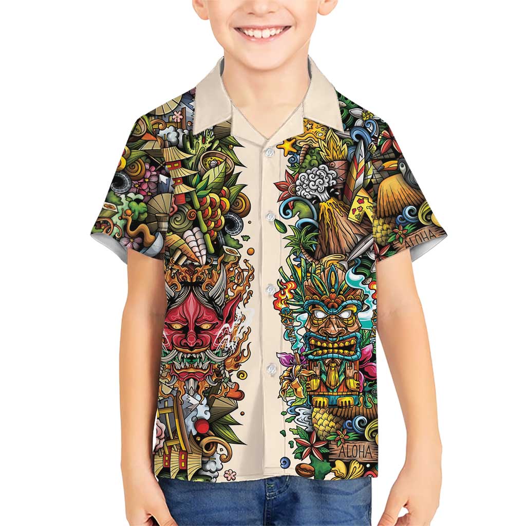 Hawaii And Japan Family Matching Tank Maxi Dress and Hawaiian Shirt Tiki With Oni Mask - Wonder Print Shop