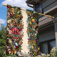 Hawaii And Japan Garden Flag Tiki With Oni Mask - Wonder Print Shop