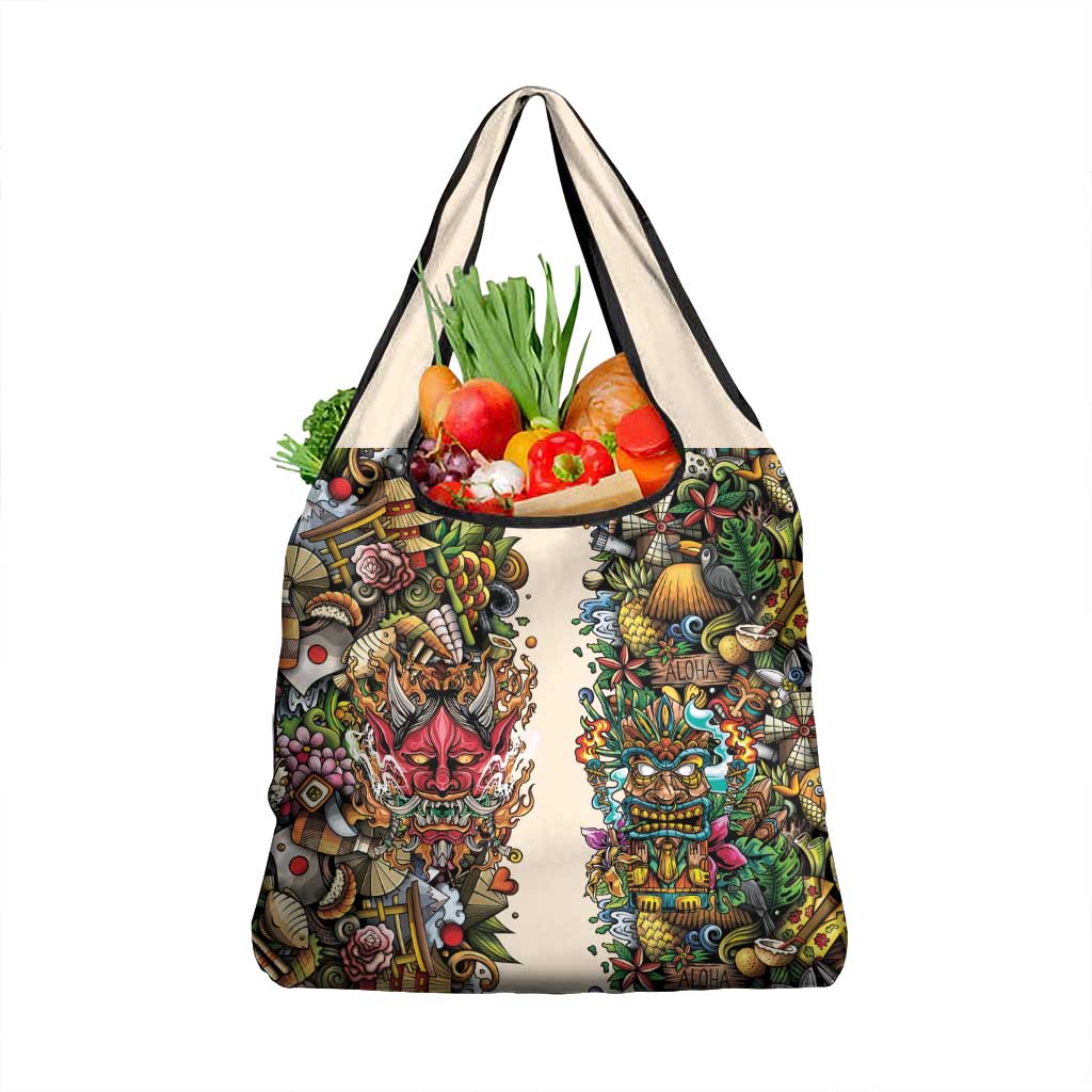 Hawaii And Japan Grocery Bag Tiki With Oni Mask - Wonder Print Shop