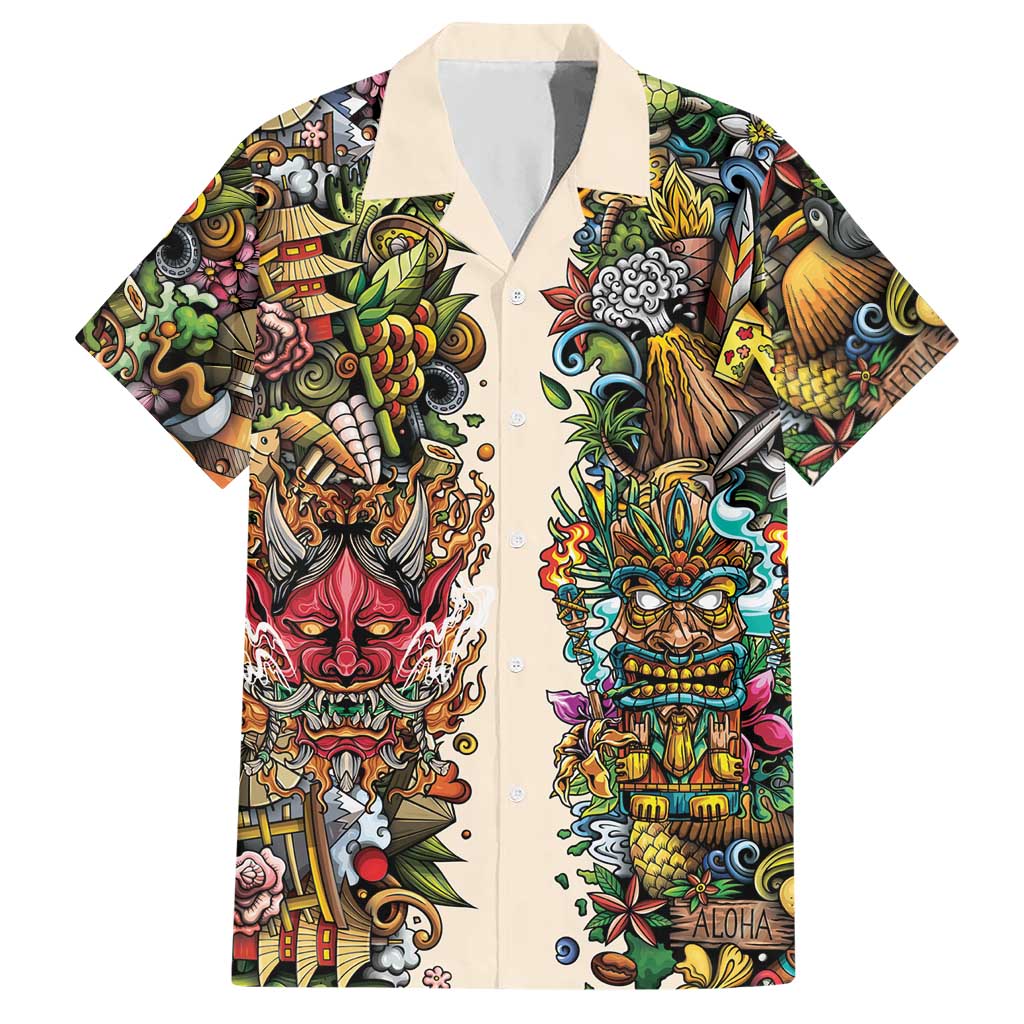Hawaii And Japan Hawaiian Shirt Tiki With Oni Mask - Wonder Print Shop